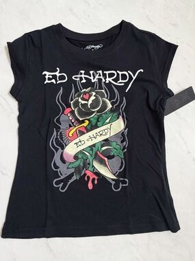 Ed Hardy Black Short Sleeve  Graphic Tee M